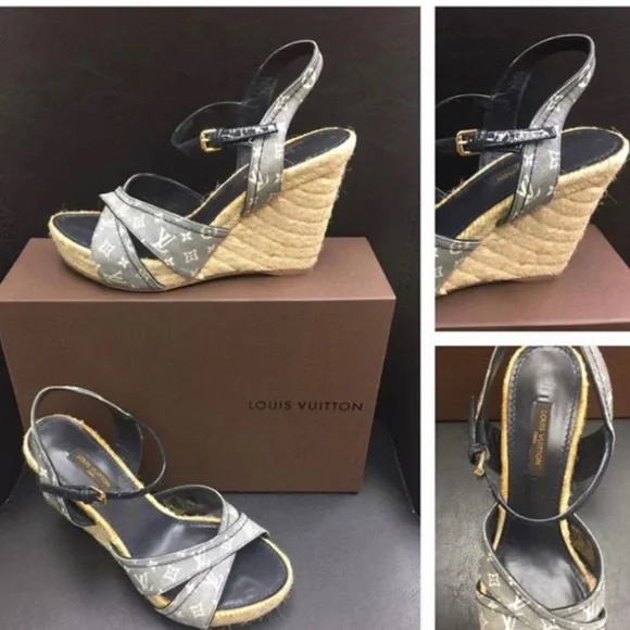 Authentic LOUIS VUITTON denim espadrilles sandals size 37 (6.5US) - Picture 2 of 11
